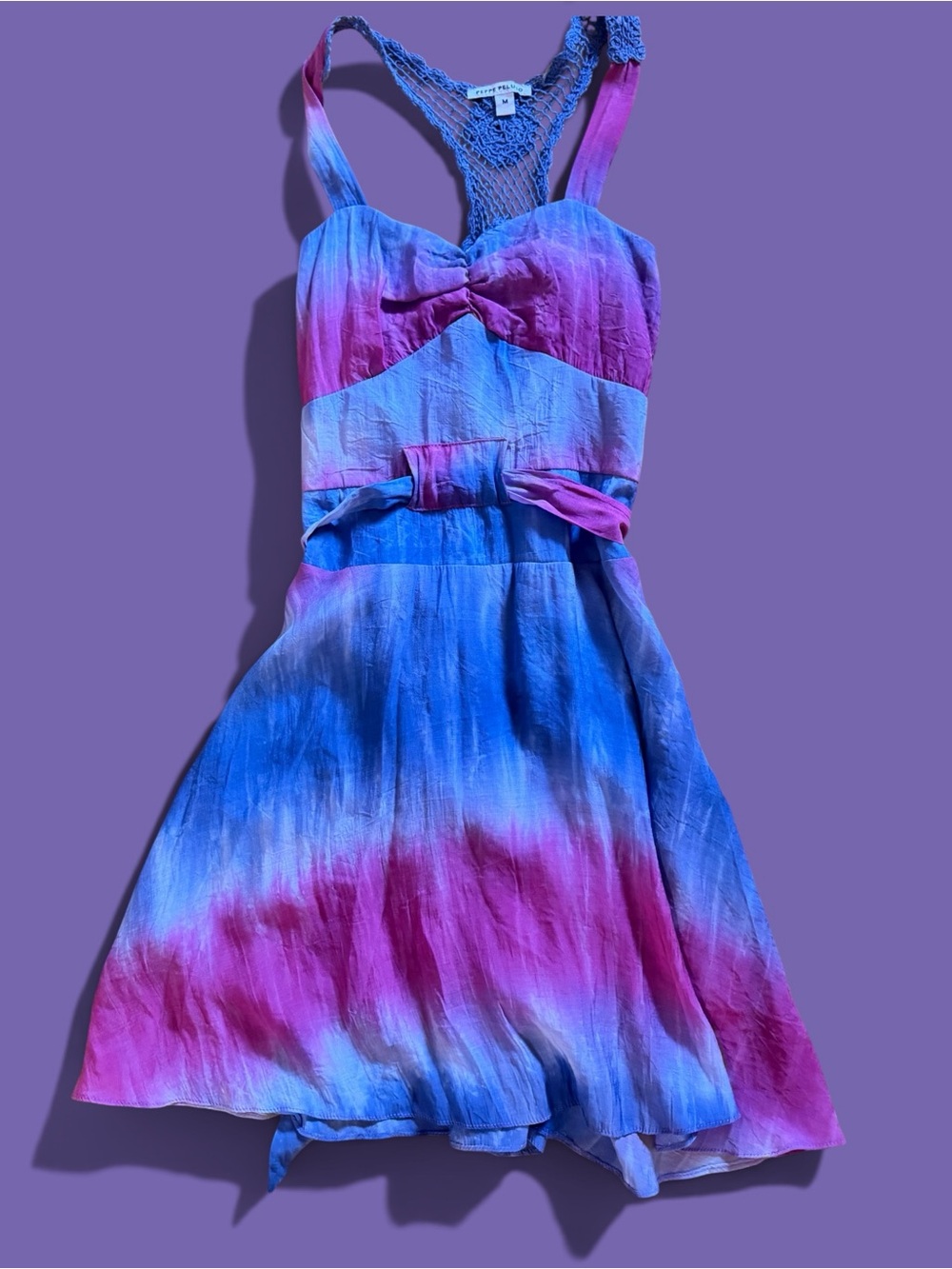 PEPPE PELUSO Sleeveless Crochet Tie Dye Summer Dress, Size Medium.